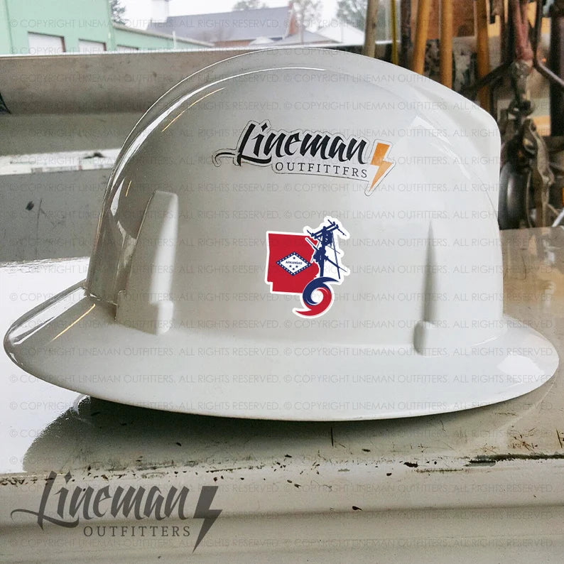 Arkansas Power Lineman Hurricane Hard Hat Decal / Sticker