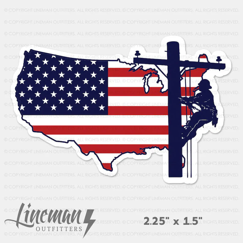 American USA Power Lineman Hard Hat Decal / Sticker