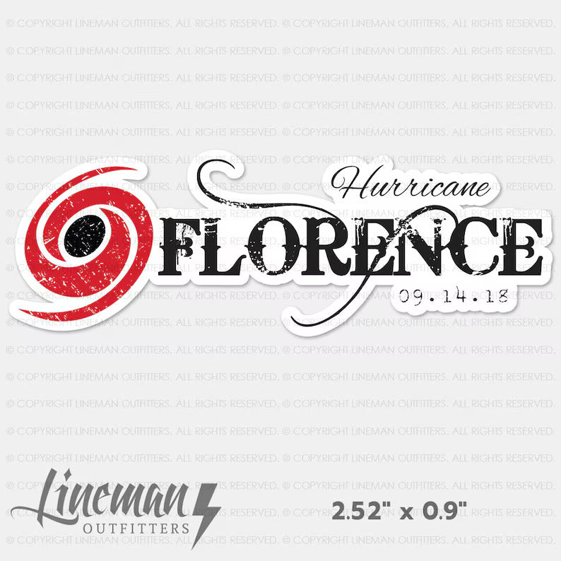 Hurricane Florence 2018 Power Lineman Hard Hat Decal / Sticker