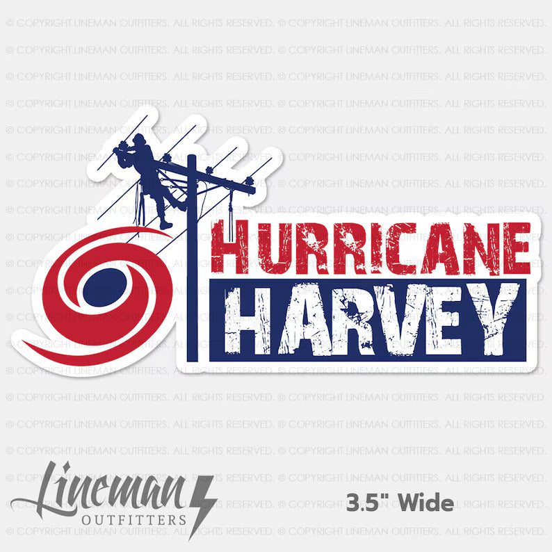 Hurricane Harvey 2017 Power Lineman Hard Hat Decal / Sticker