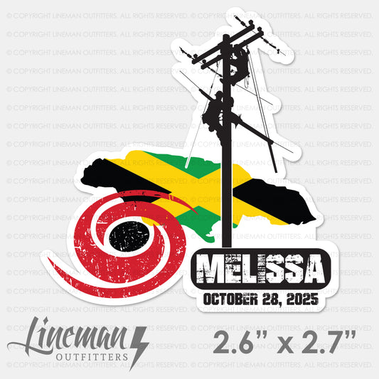 SHIPPING WEEK OF NOV 16 - Hurricane Melissa 2025 Power Lineman Hard Hat Decal / Sticker