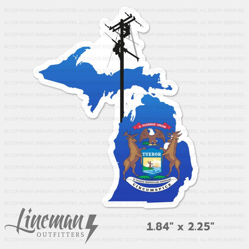 Michigan Power Lineman Hard Hat Decal / Sticker