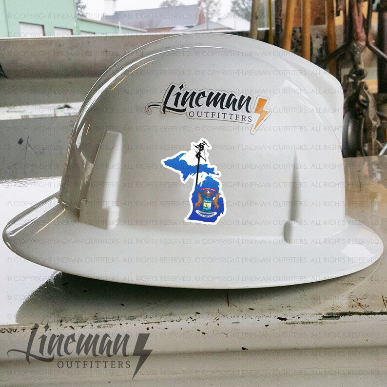 Michigan Power Lineman Hard Hat Decal / Sticker