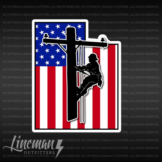 Utah Power Lineman With USA Flag Vehicle Decal