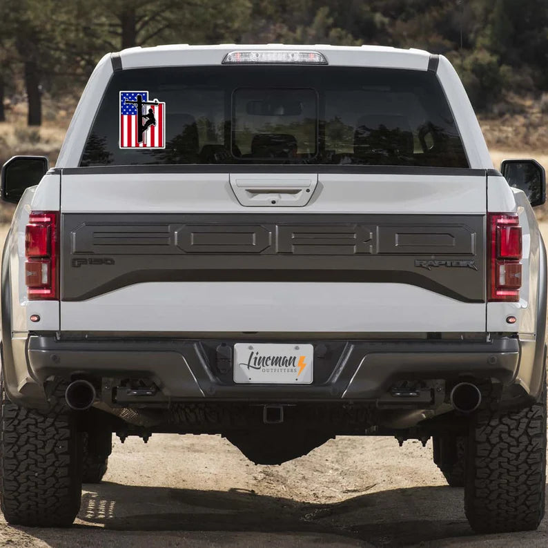 Utah Power Lineman With USA Flag Vehicle Decal