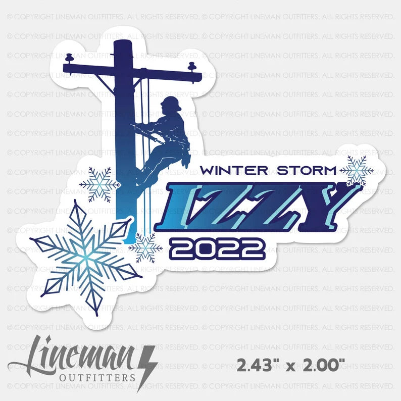 Winter Storm Izzy 2022 Power Lineman Hard Hat Decal / Sticker