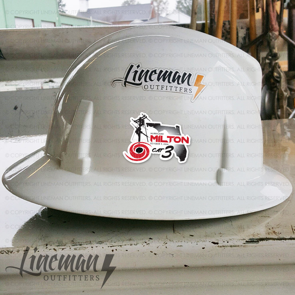 SHIPPING WEEK OF 10/21/24 ** Hurricane Milton 2024 Power Lineman Hard Hat Decal