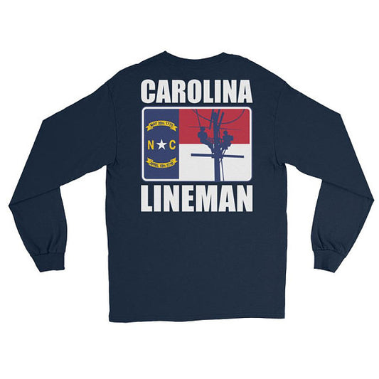 Carolina Lineman – NC State Flag with Power lineman Long Sleeve T-Shirt