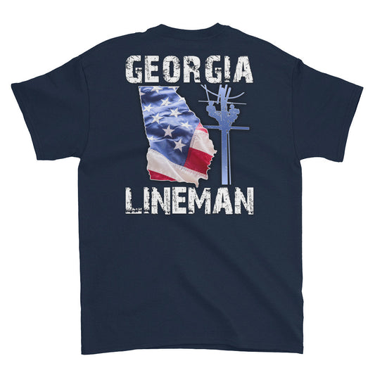 Georgia Power Lineman With USA Flag Short Sleeve T-Shirt