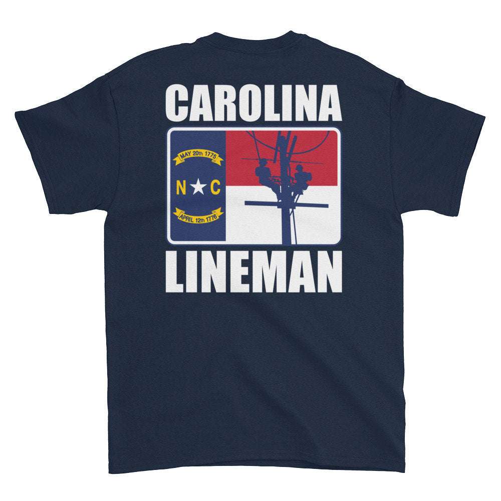 Carolina Lineman – NC Flag With Lineman Short Sleeve T-Shirt