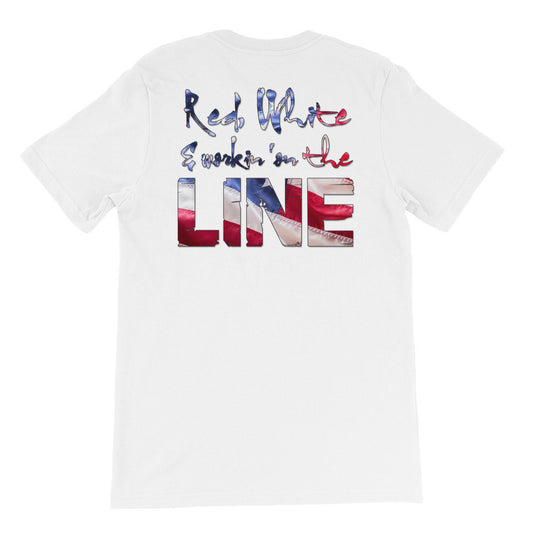 Red, White, And Workin' On The Line With USA Flag Short Sleeve T-Shirt