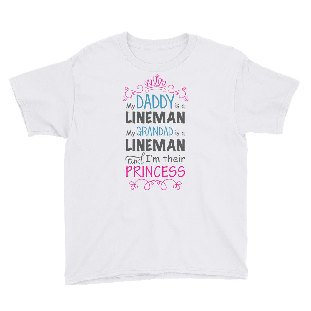 Daddy Lineman, Grandad Lineman, Princess Youth Short Sleeve T-Shirt