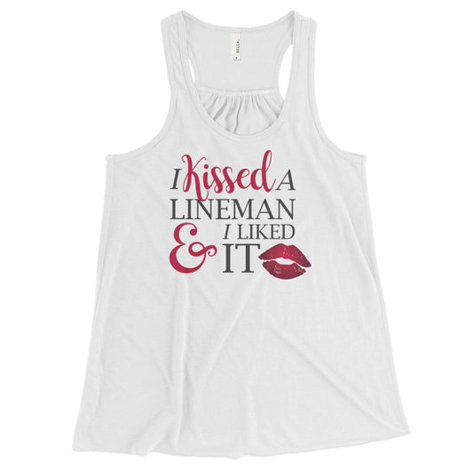 I Kissed A Lineman And I Liked It (White) Women’s Racerback Tank