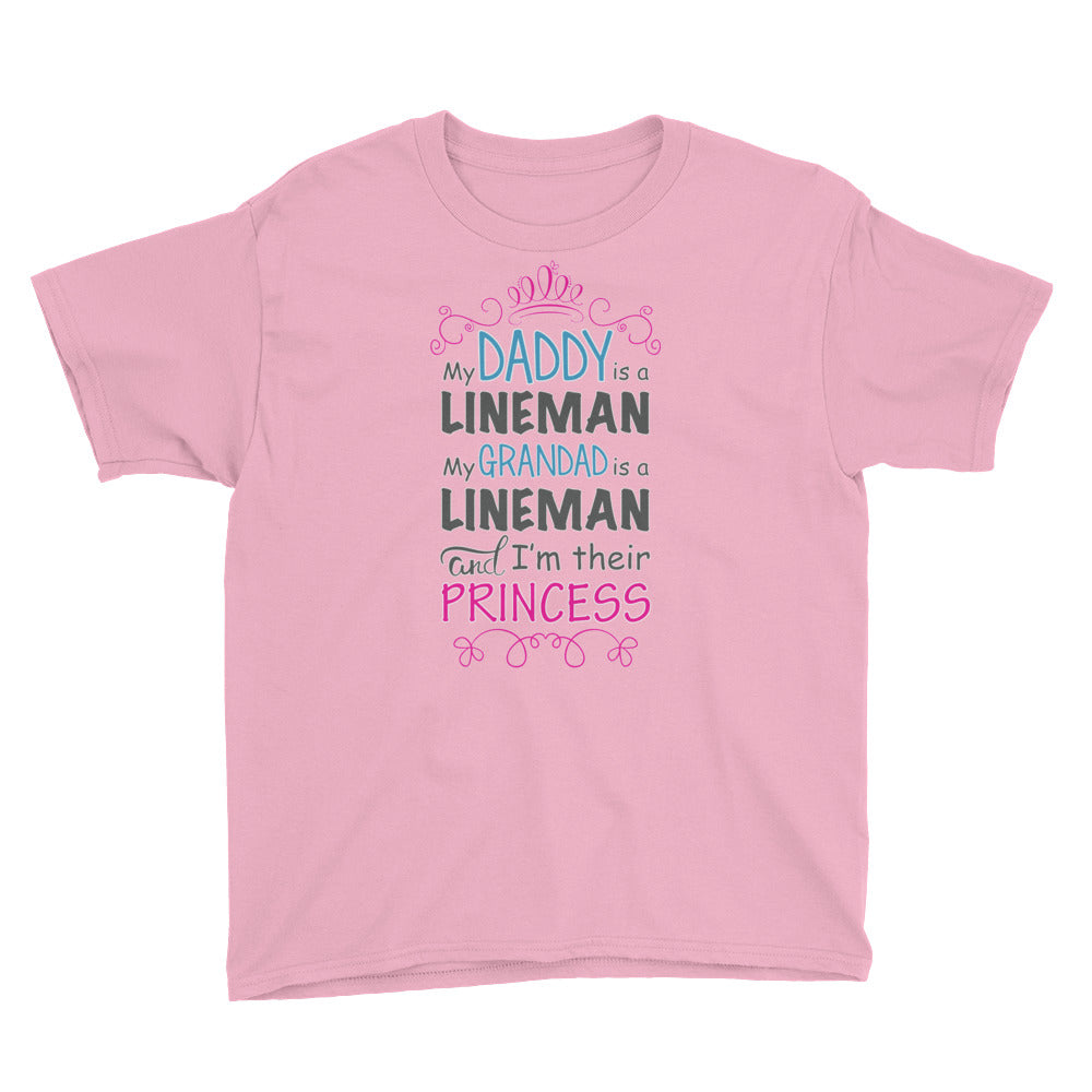 Daddy Lineman, Grandad Lineman, Princess Youth Short Sleeve T-Shirt