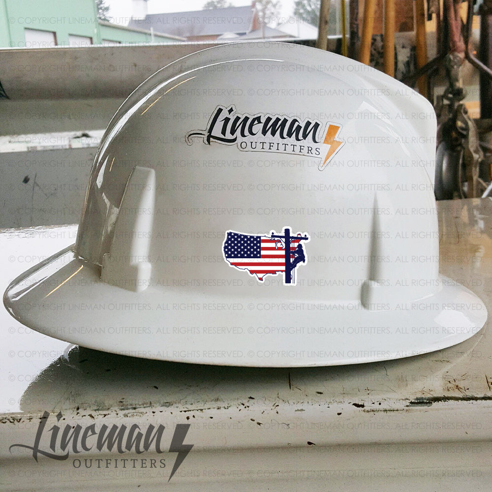 American USA Power Lineman Hard Hat Decal / Sticker