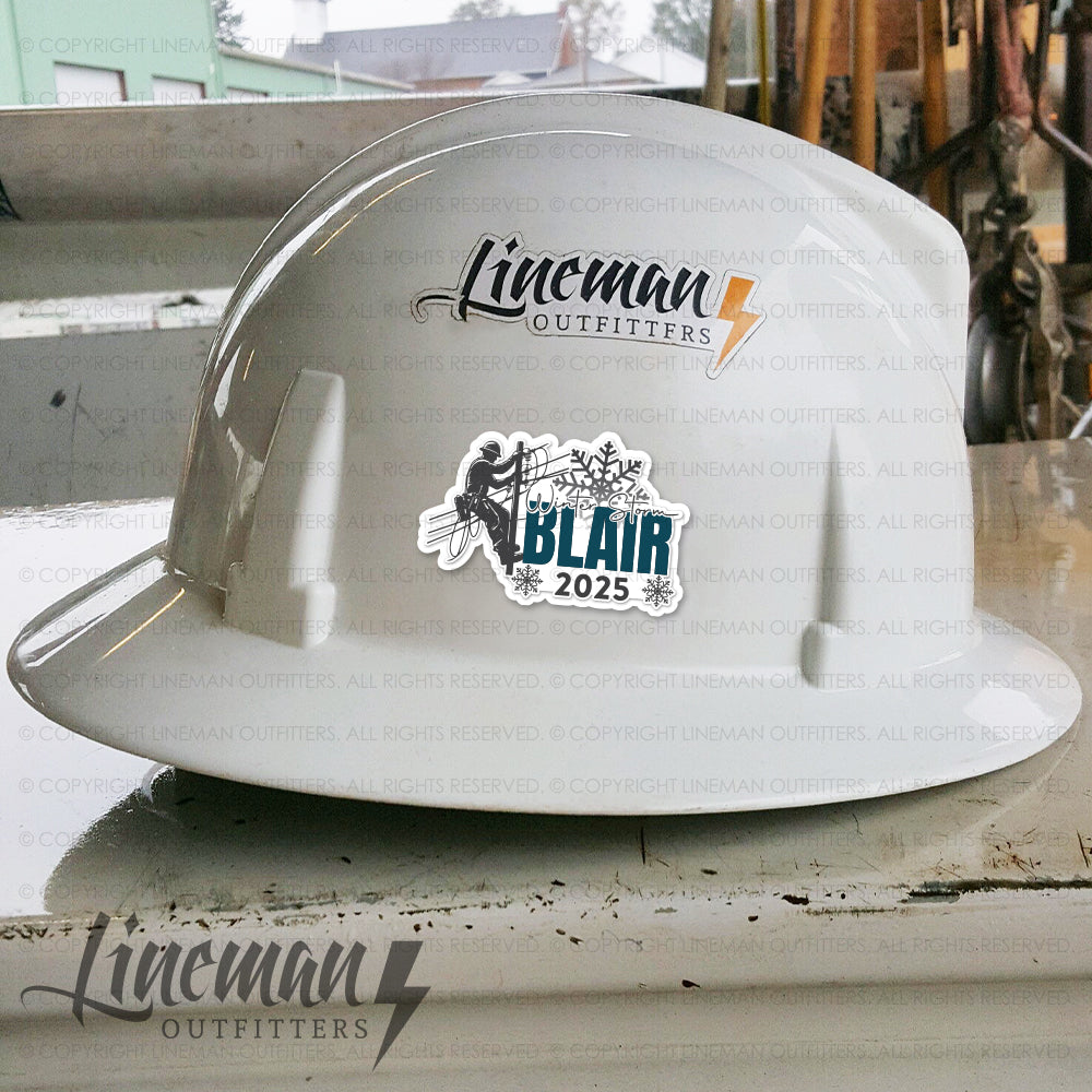 **Shipping Week of January 20 ** Winter Storm Blair 2025 Power Lineman Hard Hat Decal / Sticker