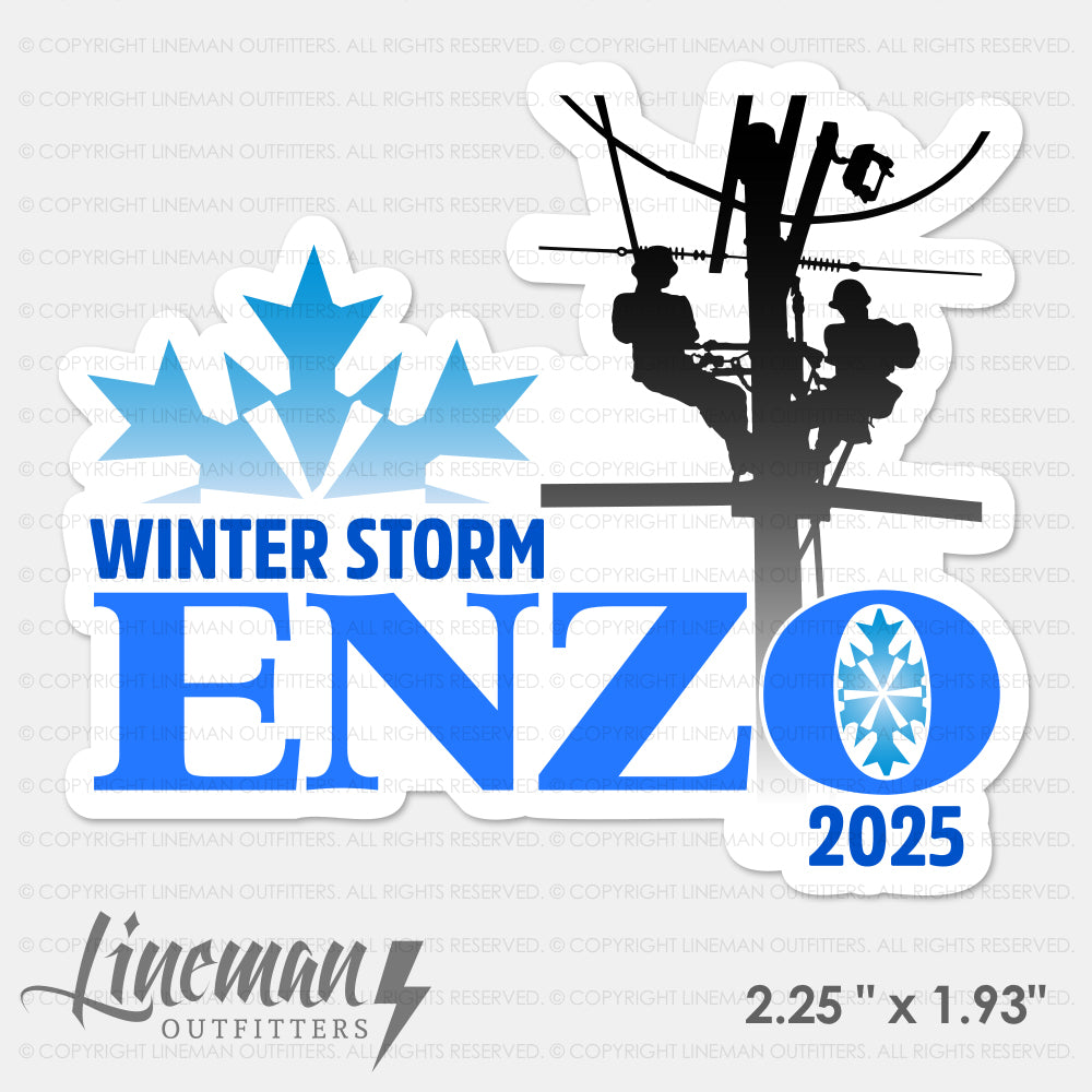 **Shipping Week of February 3 ** Winter Storm Enzo 2025 Power Lineman Hard Hat Decal / Sticker